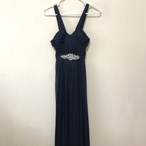 Special Occasion Jeweled Floor Length Navy Dress